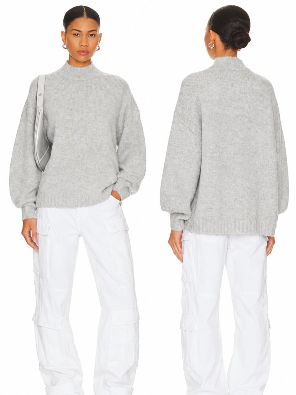 PISTOLA Carlen Alpaca Mock Neck Sweater – Light Heather Grey – M